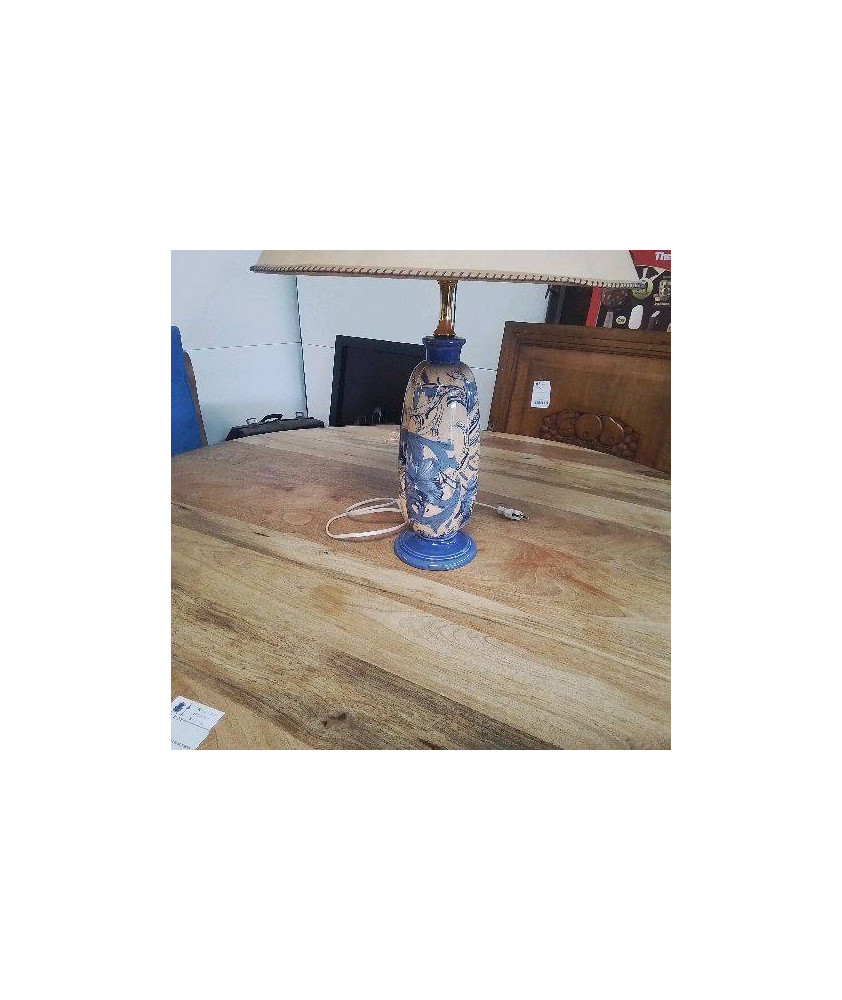 PIED DE LAMPE FLEURS BLEUES