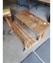 BUREAU D’ECOLIER DOUBLE BOIS AVEC ENCRIERS DÉBUT XXE
