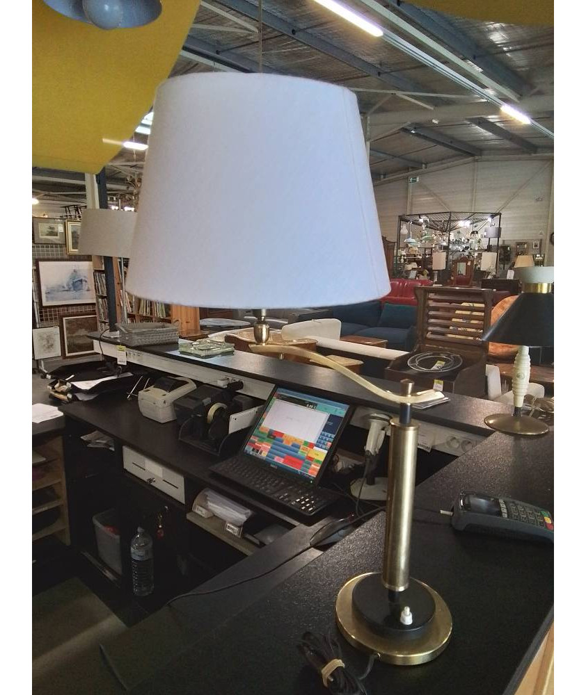 LAMPE DE BUREAU ORIENTABLE LAITON ET MÉTAL NOIR AJ ECRU ANNÉES 50/60
