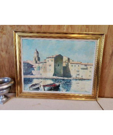 GRANDE GOUACHE SUR PANNEAU ST TROPEZ