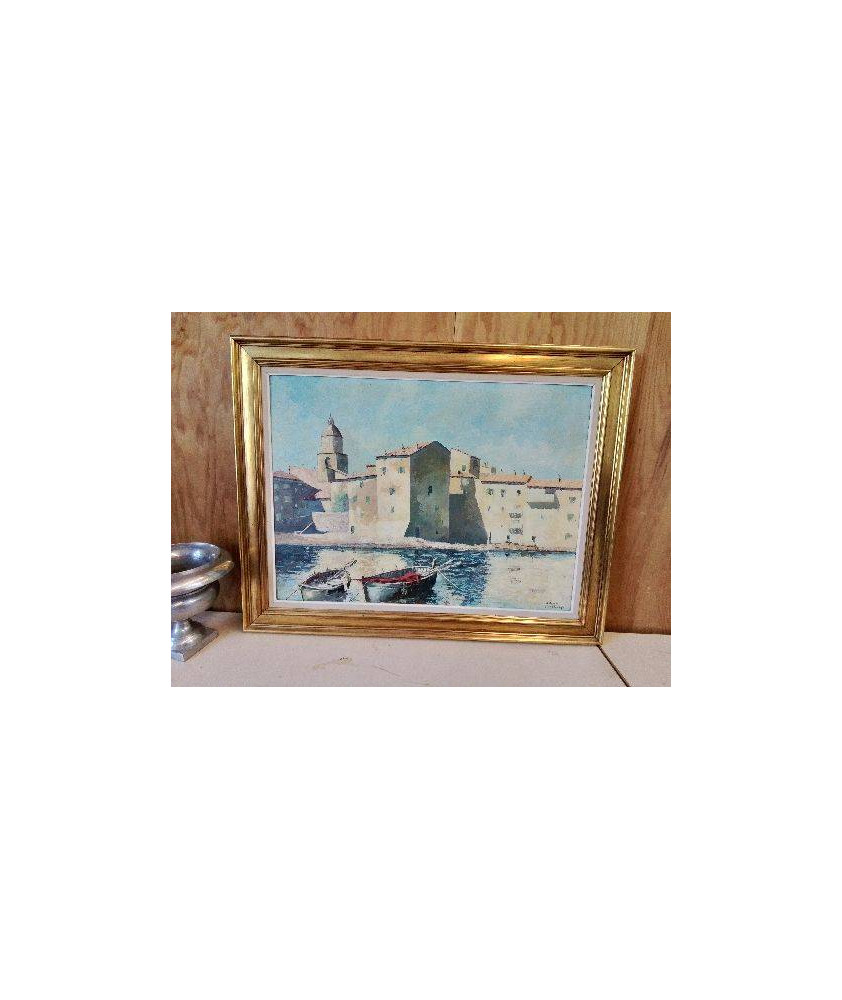 GRANDE GOUACHE SUR PANNEAU ST TROPEZ