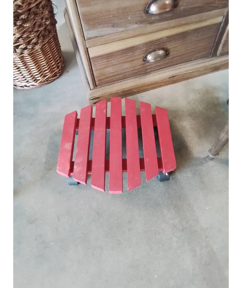 PORTE PLANTE A ROULETTES BOIS ROUGE
