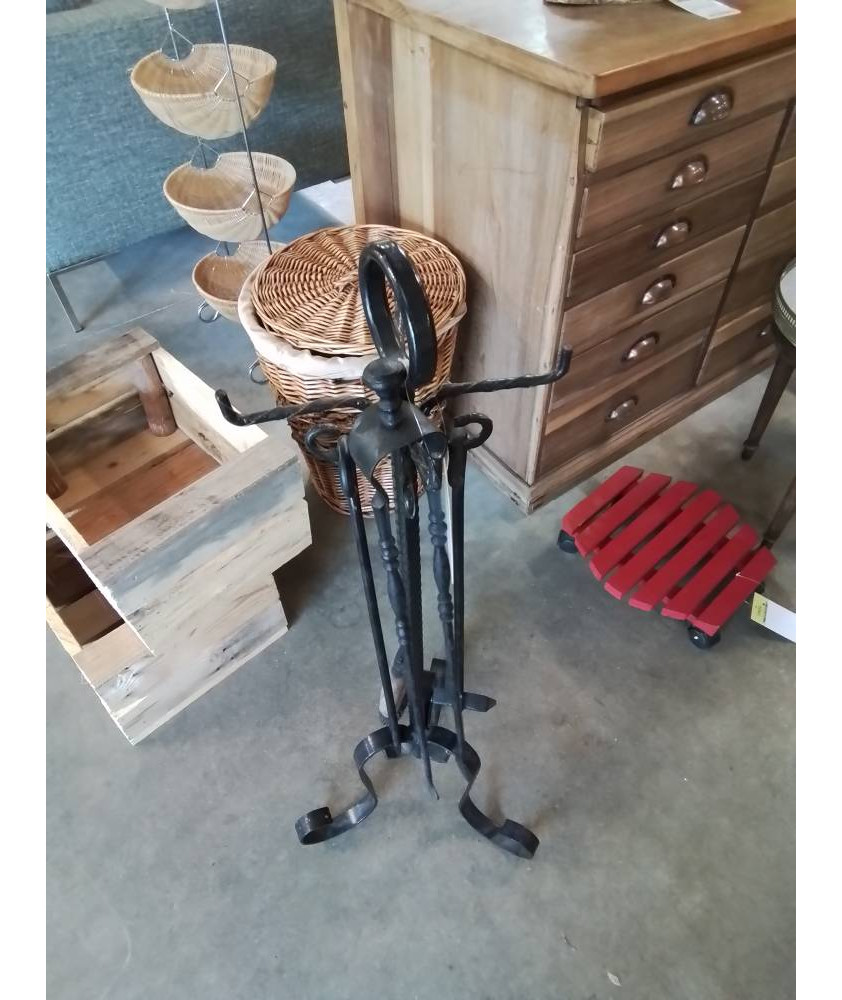 SERVITEUR DE CHEMINÉE FER FORGÉ 5 PIÈCES 