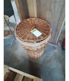 PANIÈRE RONDE VANNERIE ET TISSU TAUPE
