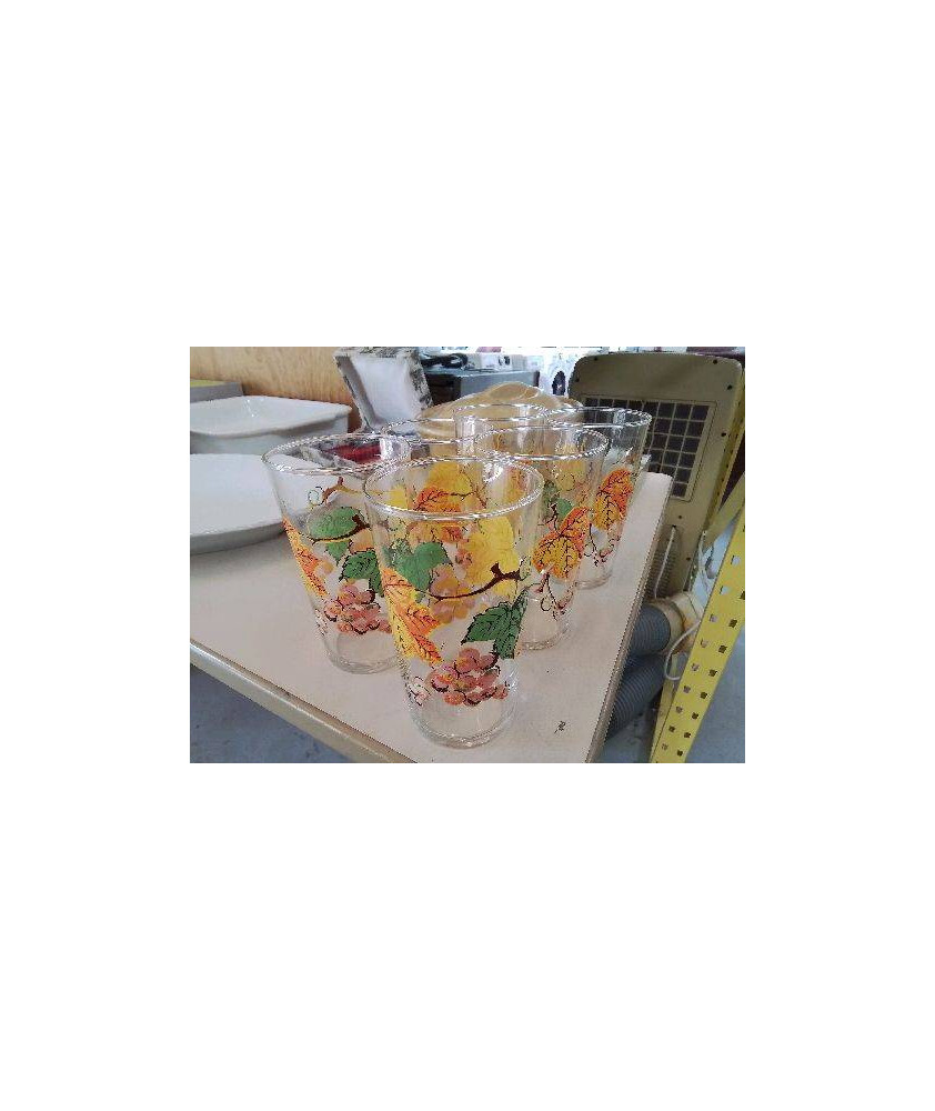 LOT DE 6 VERRES À JUS MOTIF GRAPPE RAISIN 