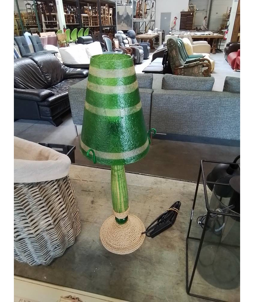 LAMPE COLONNE BOIS VERT ET CORDAGE AJ VERT
