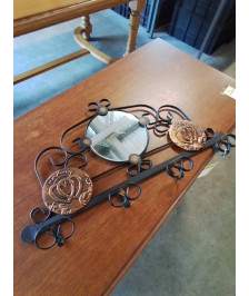 PORTE MANTEAU MURAL FER FORGÉ CINTRÉ NOIR ET CUIVRE 4 PATÈRES 