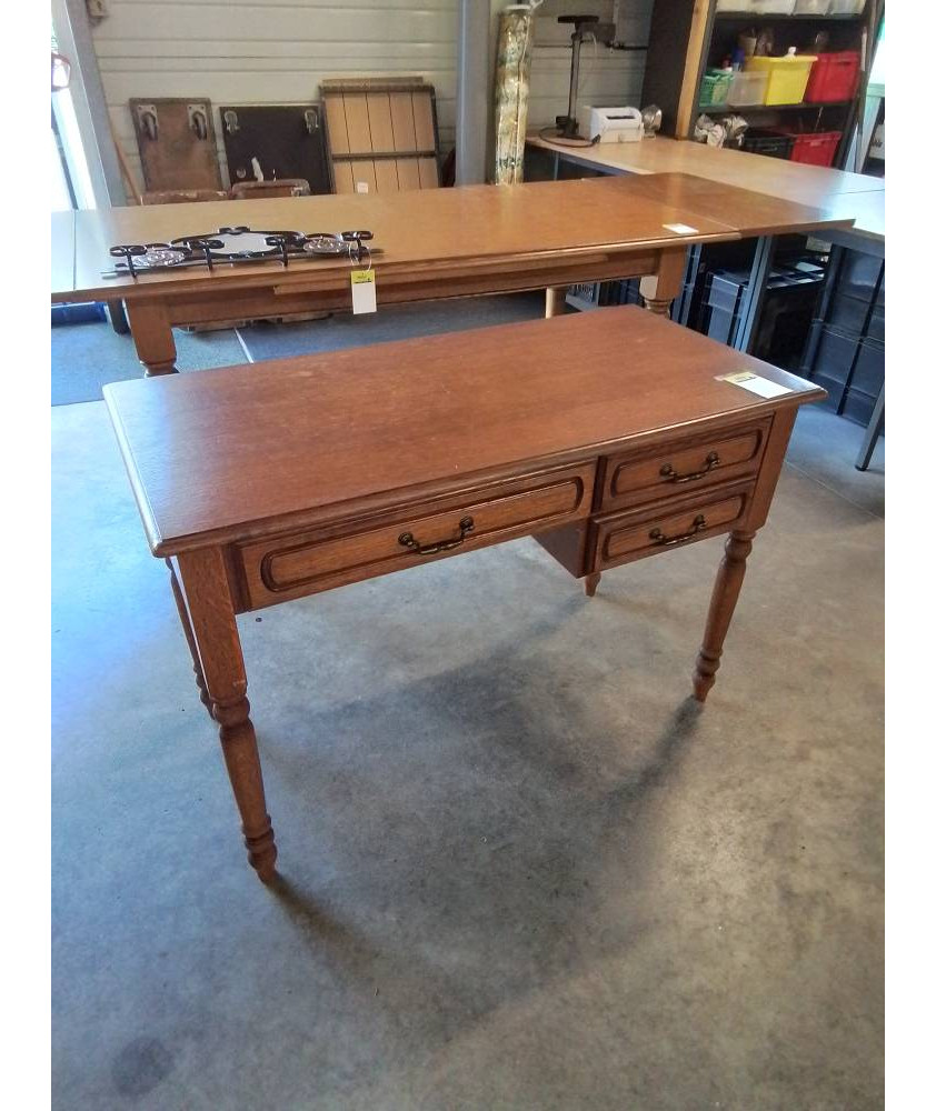 BUREAU RECTANGULAIRE BOIS MOULURÉ 3 TIROIRS STYLE RÉGENCE 