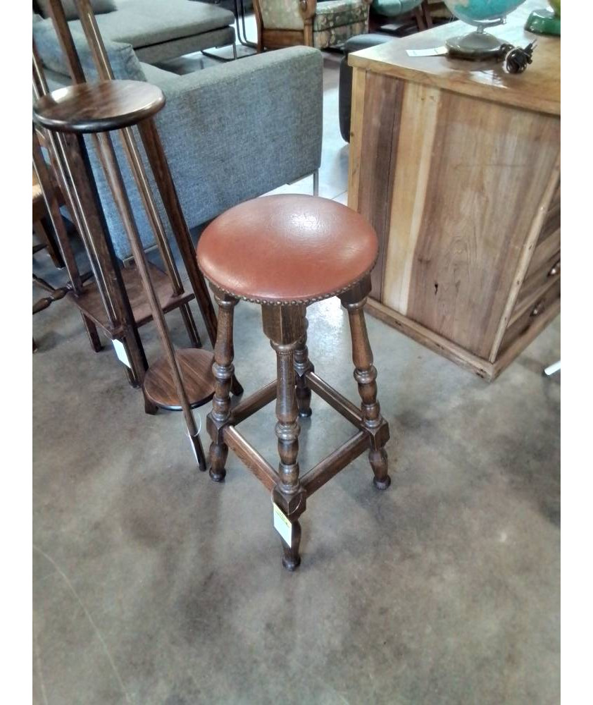 TABOURET DE BAR PIÈTEMENT BOIS ASSISE CUIR FAUVE