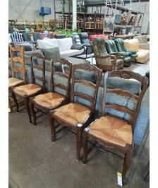 4 CHAISES A ENTRETOISE BOIS PAILLÉ STYLE RÉGENCE COQUILLE 