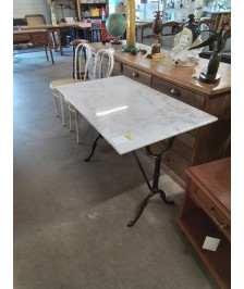 TABLE BISTROT RECTANGULAIRE PIÈTEMENT FONTE PLATEAU MARBRE BLANC 100X60X71CM 