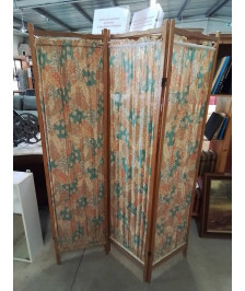 PARAVENT BOIS CLAIR ET TISSU ORANGÉ 3 FEUILLES