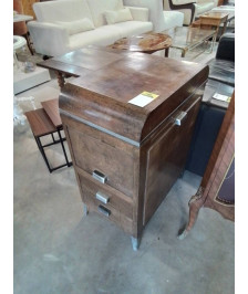 BOUT DE CANAPÉ ART DÉCO BOIS ET MÉTAL 1 PORTE 2 TIROIRS 