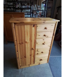 BUFFET COMMODE 5 TIROIRS 1 PORTE PIN