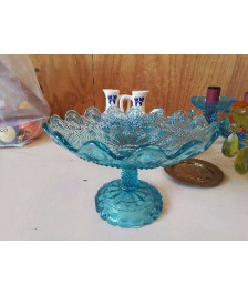 PETIT PRESENTOIRE EN VERRE BLEU 