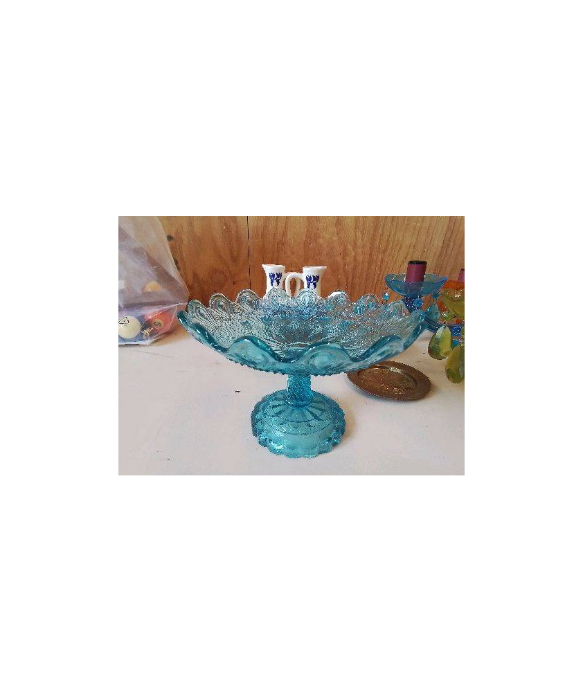PETIT PRESENTOIRE EN VERRE BLEU 