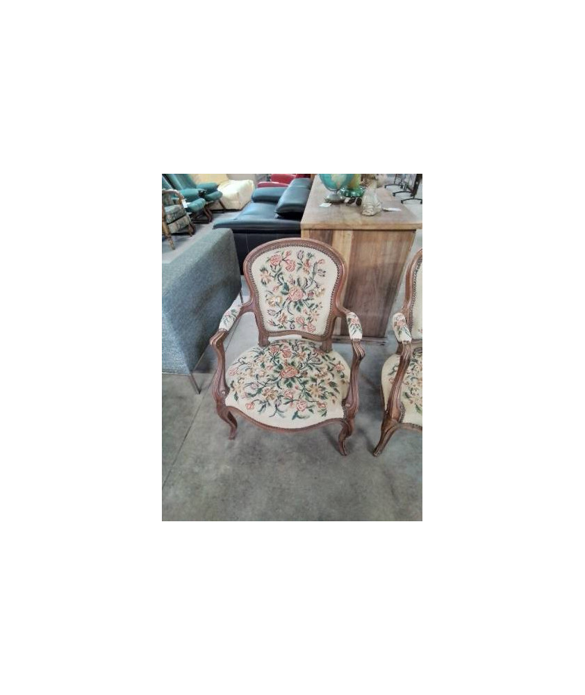 CABRIOLET BOIS ASSISE ET DOSSIER CAPITONNÉ TISSU FLEURI STYLE RÉGENCE 