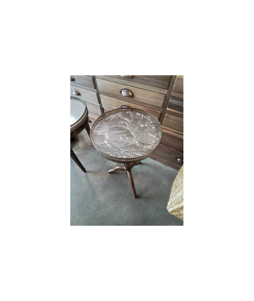GUERIDON ROND A GALERIE PIÈTEMENT BOIS DESSUS MARBRE GRIS