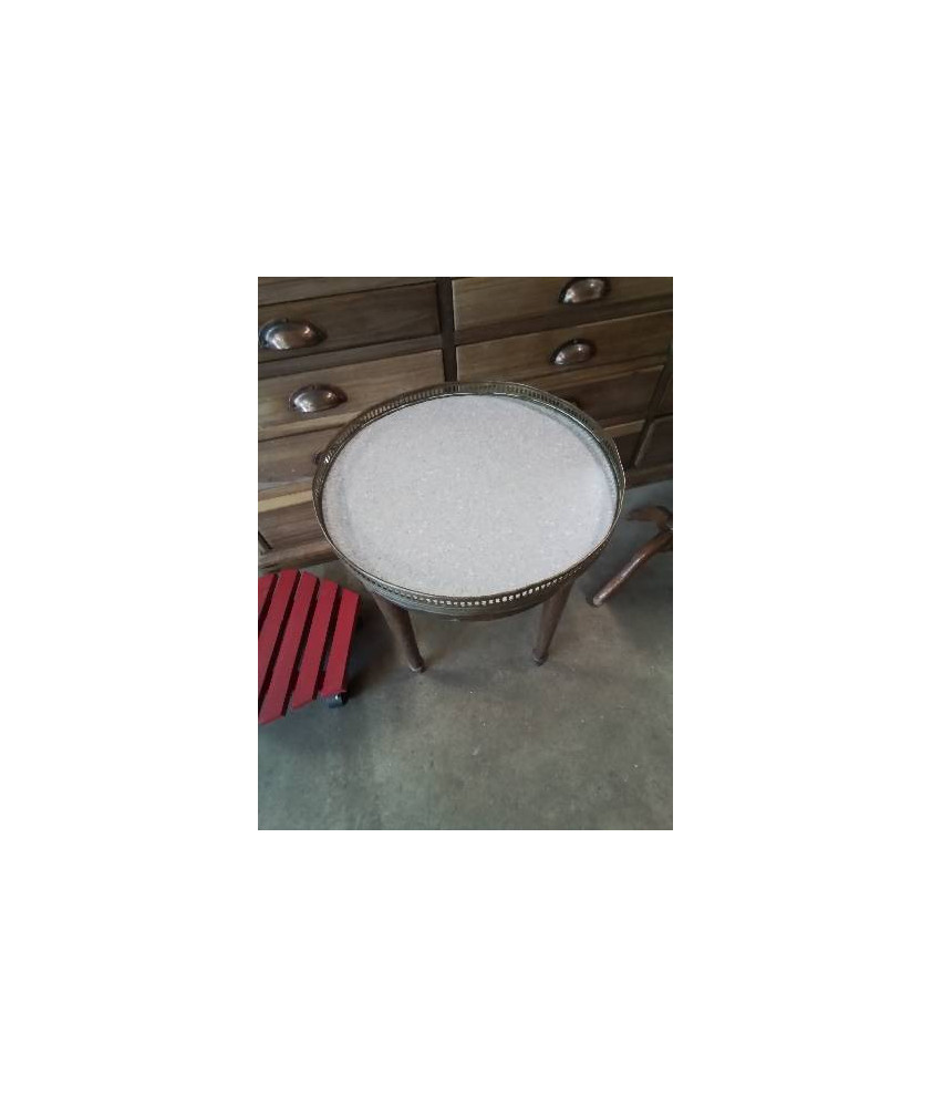 TABLE BOUILLOTTE A GALERIE BOIS DESSUS MARBRE GRIS STYLE LOUIS XVI FIN XIXE 