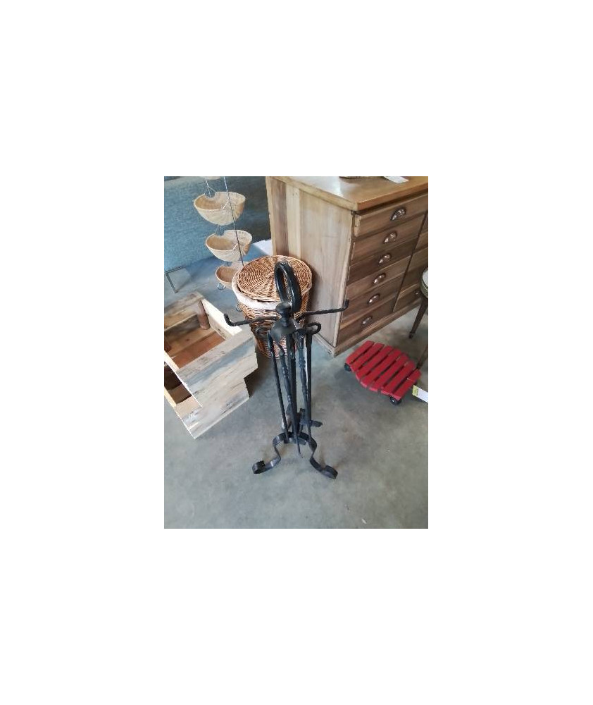 SERVITEUR DE CHEMINÉE FER FORGÉ 5 PIÈCES 