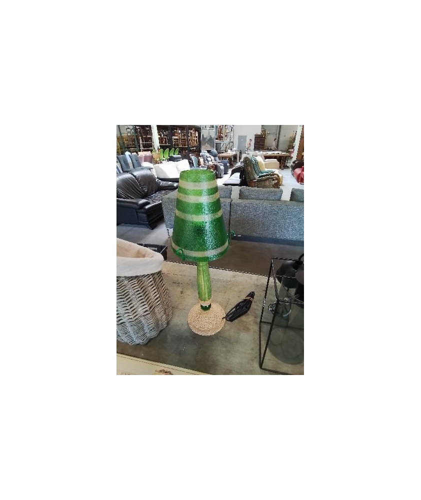 LAMPE COLONNE BOIS VERT ET CORDAGE AJ VERT