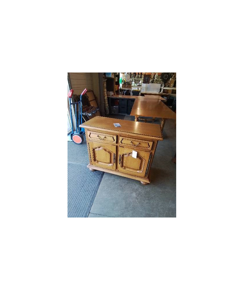 BUFFET BOIS CLAIR MOULURÉ 2 TIROIRS 2 PORTES PIEDS BOULES STYLE RÉGENCE