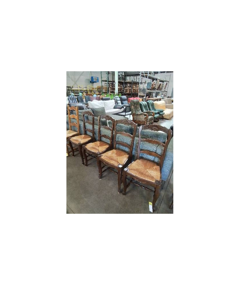 4 CHAISES A ENTRETOISE BOIS PAILLÉ STYLE RÉGENCE COQUILLE 