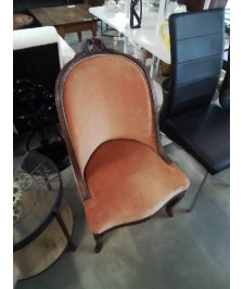 FAUTEUIL GONDOLE BOIS CAPITONNÉ TISSU ORANGÉ STYLE RÉGENCE 