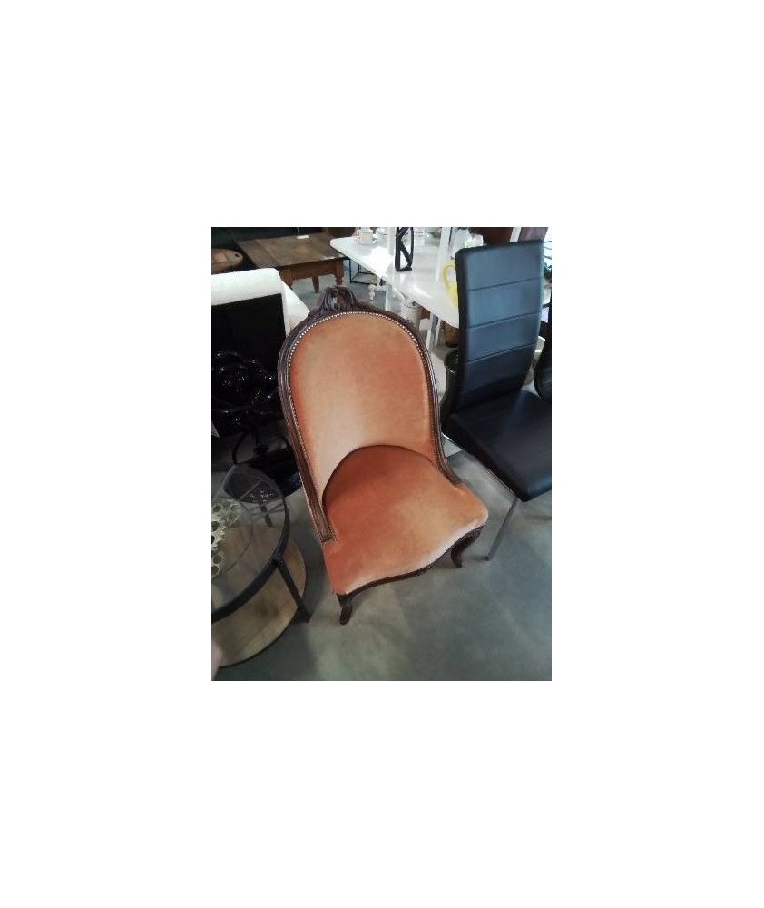 FAUTEUIL GONDOLE BOIS CAPITONNÉ TISSU ORANGÉ STYLE RÉGENCE 