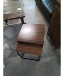 2 TABLES BASSES GIGOGNES PIÈTEMENT MÉTAL NOIR PLATEAU BOIS