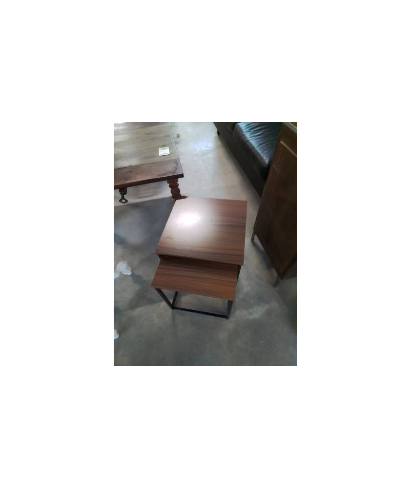 2 TABLES BASSES GIGOGNES PIÈTEMENT MÉTAL NOIR PLATEAU BOIS