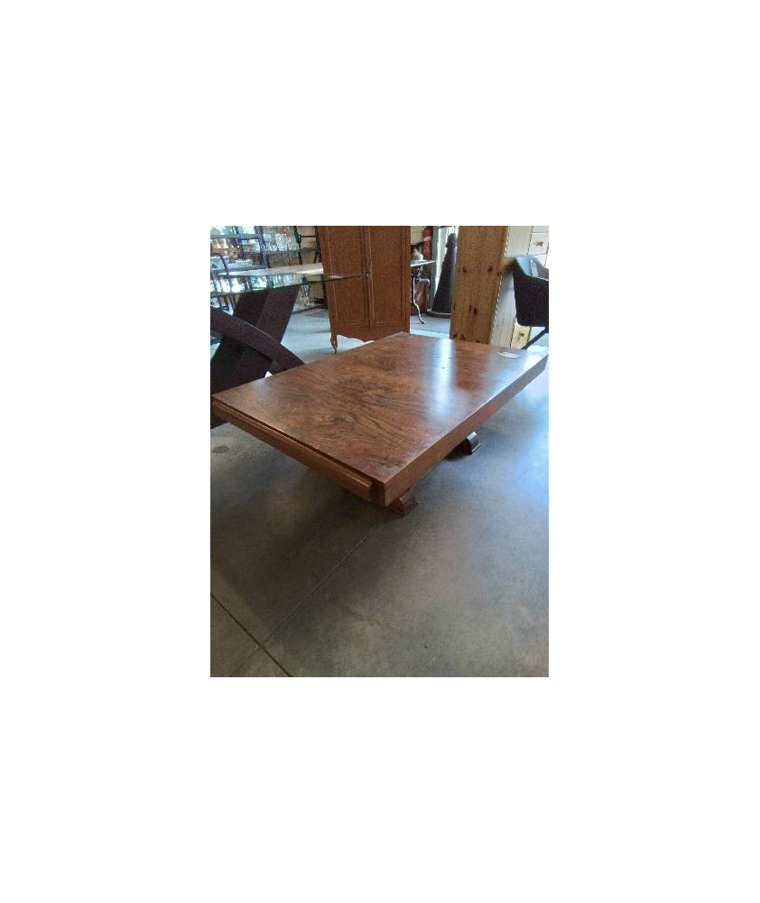 TABLE BASSE RECTANGULAIRE BOIS ET MÉTAL CHROMÉ PIÈTEMENT ART DÉCO 