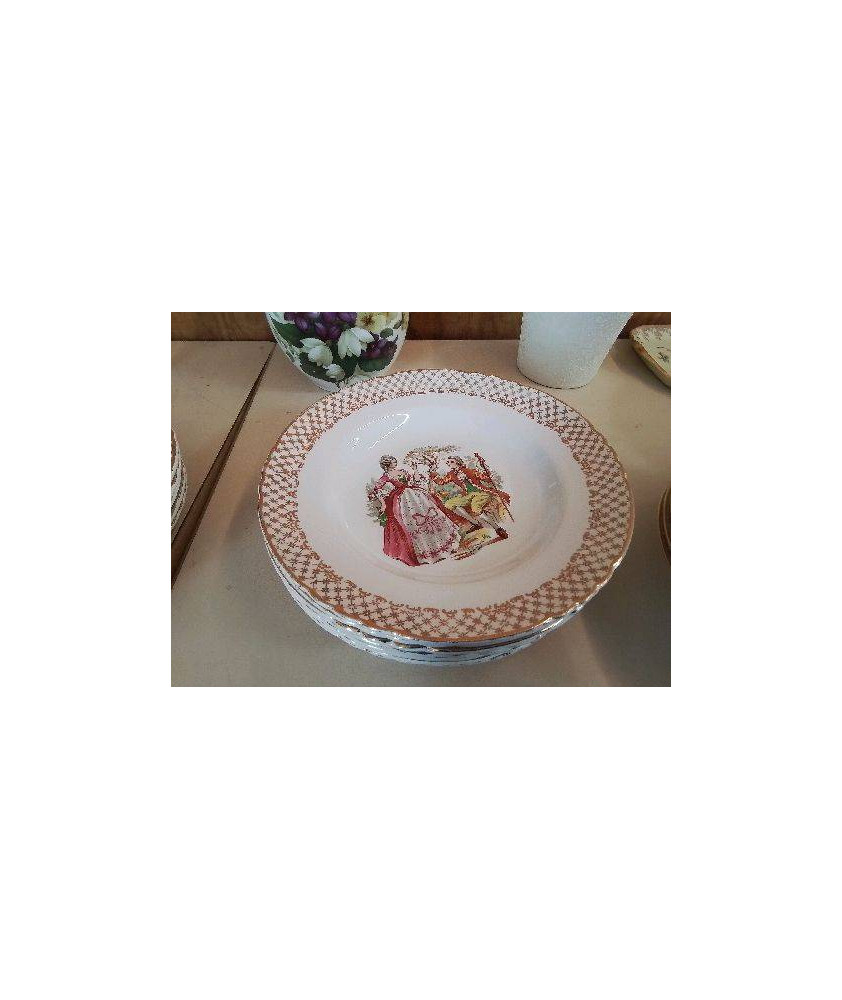 ASSIETTE PLATE/CREUSE AVEC DECORATION BORDURE DORÉ 