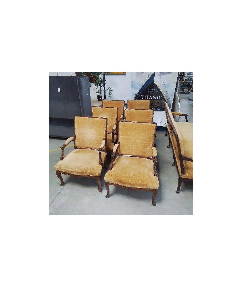 SALON PROVENÇAL D’ÉPOQUE LOUIS XV EN NOYER 6 FAUTEUILS 1 BANQUETTE 