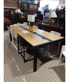 TABLE CHENE CLAIR PIETEMENT MÉTAL INDUSTRIEL 240X110