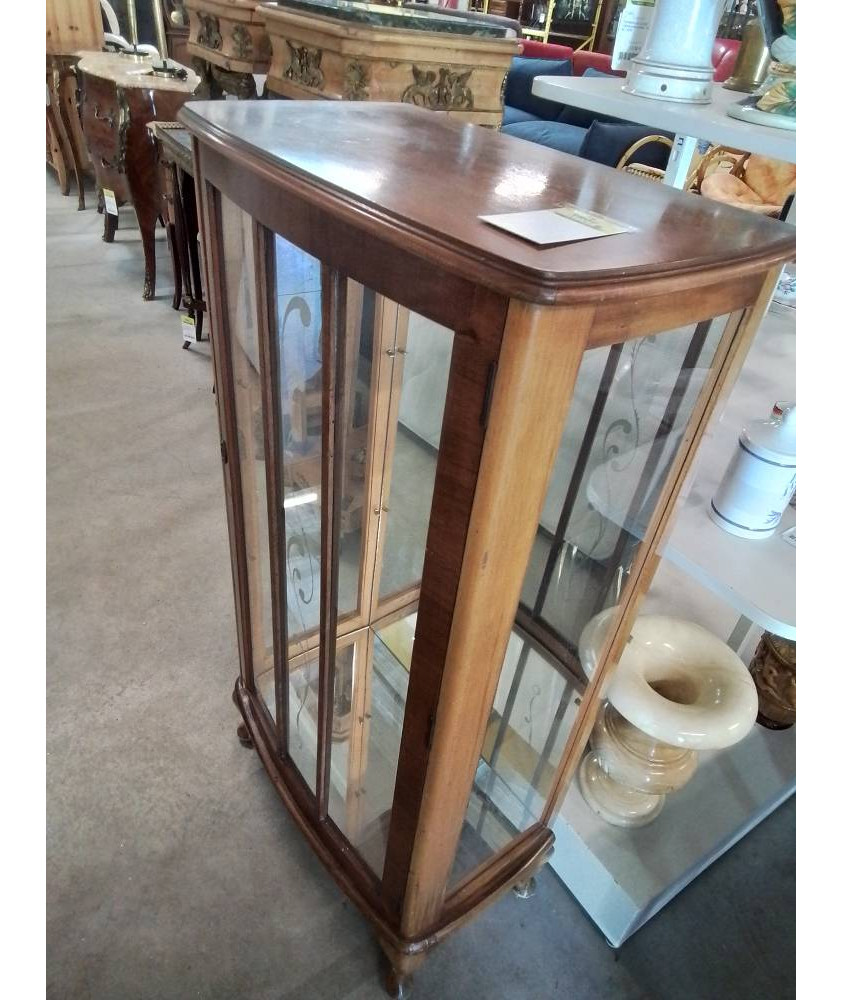 VITRINE ANGLAISE BOIS CLAIR 1 PORTE GRAVÉ
