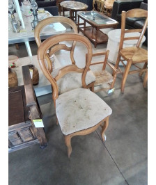 CHAISE NAPOLÉON III BOIS CLAIR CAPITONNÉ TISSU ÉCRU 