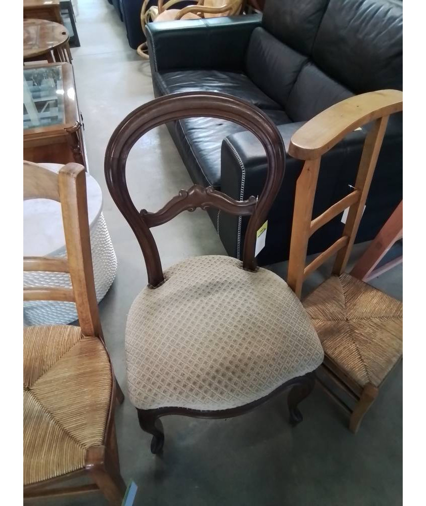 CHAISE NAPOLÉON III ACAJOU ASSISE CAPITONNÉE TISSU TAUPE