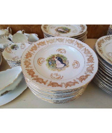 LOT DE 6 ASSIETTES CREUSES MOTIF RENOIR BORDURES DORÉ 