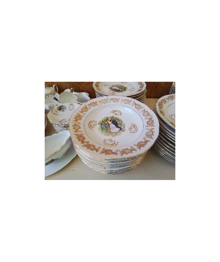 LOT DE 6 ASSIETTES CREUSES MOTIF RENOIR BORDURES DORÉ 