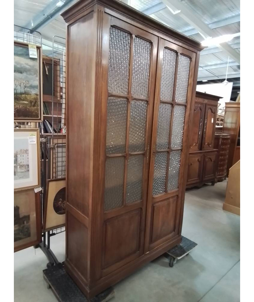 BIBLIOTHÈQUE VITRÉE BOIS MOULURÉ 2 PORTES 