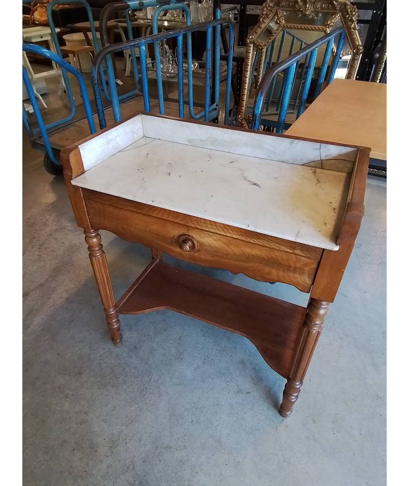 TABLE DE TOILETTE BOIS DESSUS MARBRE BLANC FIN XIXE