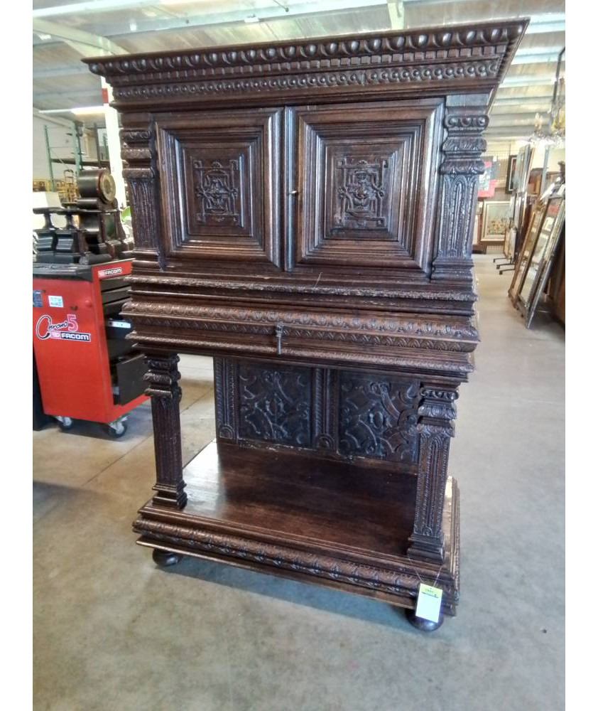 CREDENCE SCULPTEE  2 PORTES 1 TIROIR FIN XIXE 