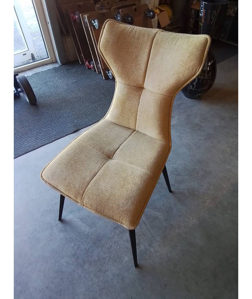 CHAISE PIVOTANTE PIÈTEMENT MÉTAL NOIR ASSISE TISSU JAUNE