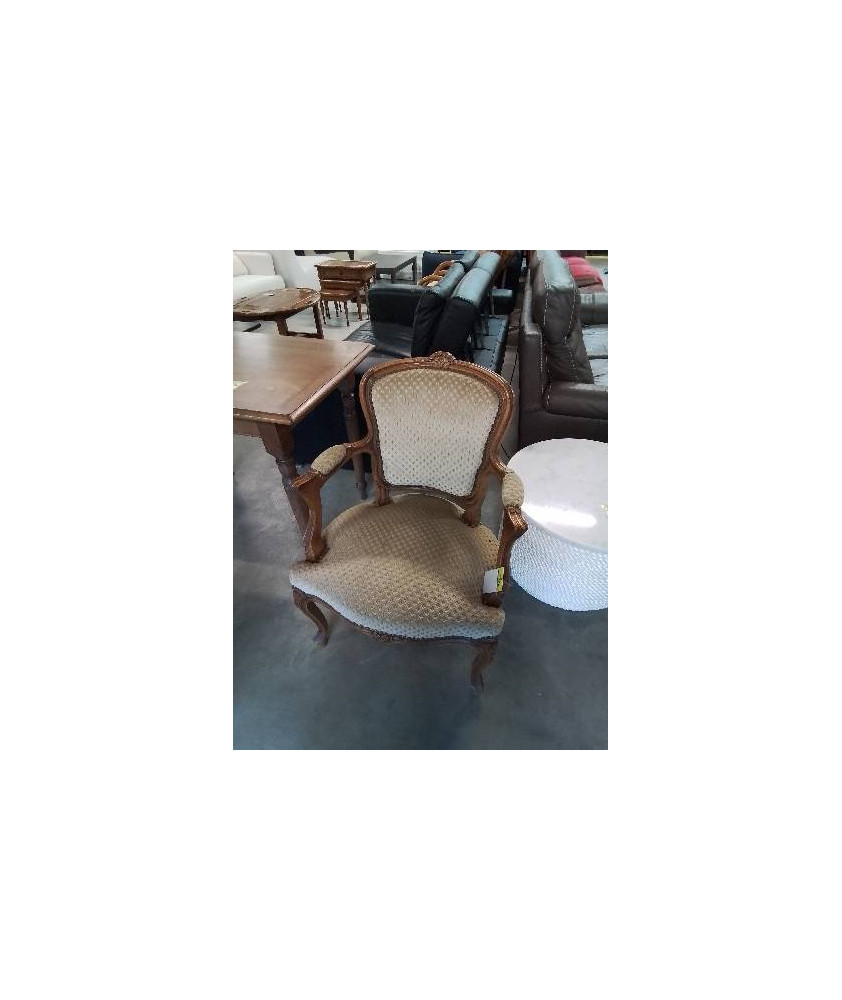 CABRIOLET BOIS CAPITONNÉ TISSU TAUPE STYLE RÉGENCE 