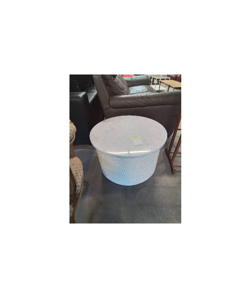 TABLE BASSE RONDE CORDAGE TRESSÉ BLANC PLATEAU MARBRE BLANC