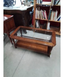 TABLE BASSE RECTANGULAIRE 2 NIVEAUX BOIS DESSUS VERRE