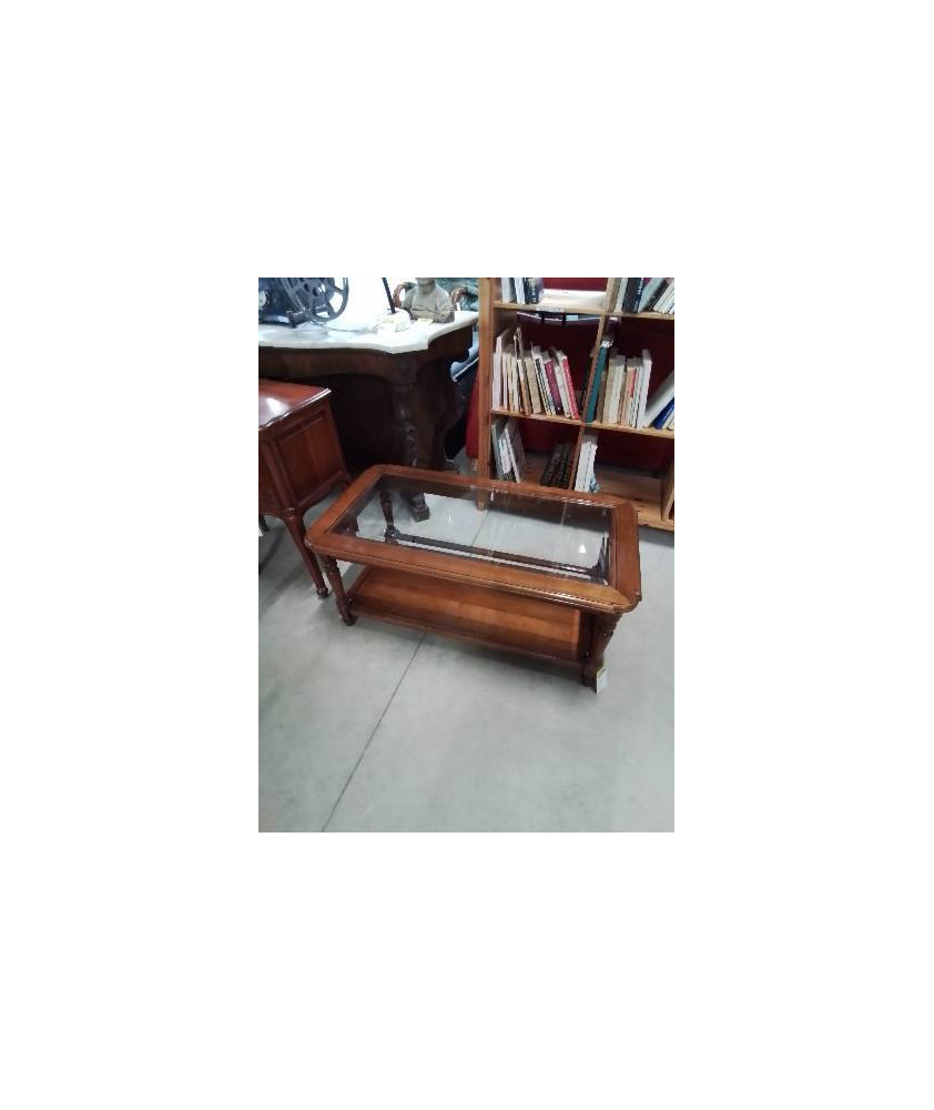 TABLE BASSE RECTANGULAIRE 2 NIVEAUX BOIS DESSUS VERRE