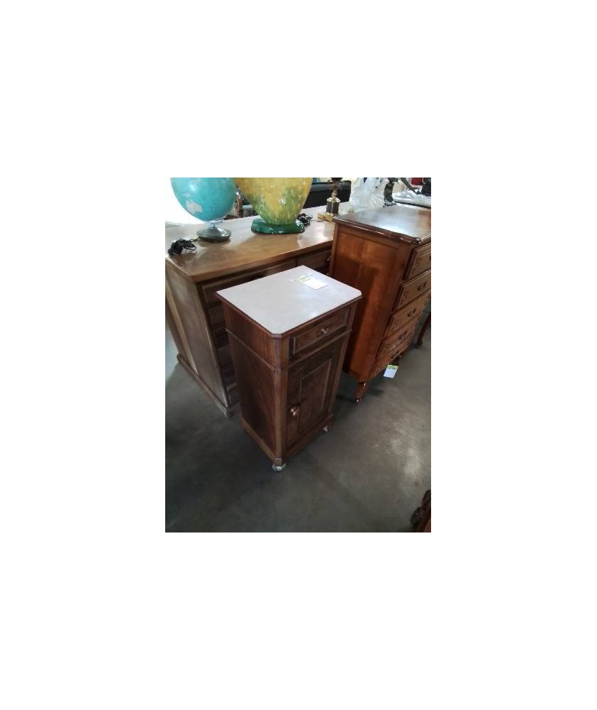 CHEVET LOUIS PHILIPPE BOIS 1 TIROIR 1 PORTE DESSUS MARBRE BLANC