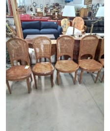 5 CHAISES BOIS CLAIR ASSISE ET DOSSIER CANNÉ STYLE LOUIS XVI 